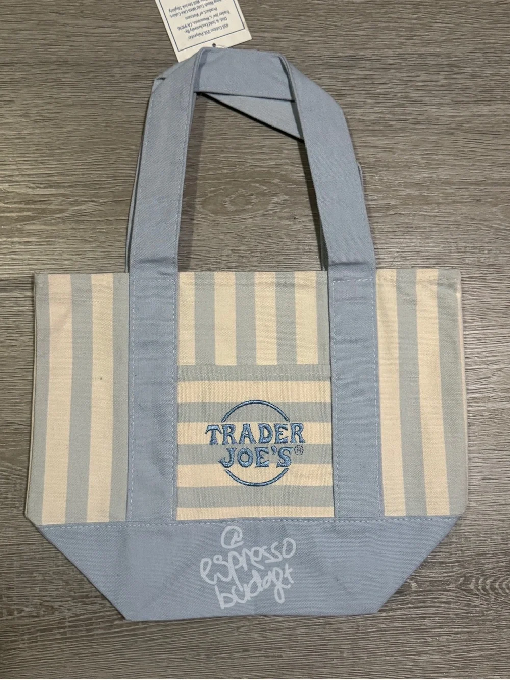 Trader Joe's Set of 12 Mini Tote Bag - Pastel Stripe (Mint, Pink, Blue, Beige) - Picture 2 of 5